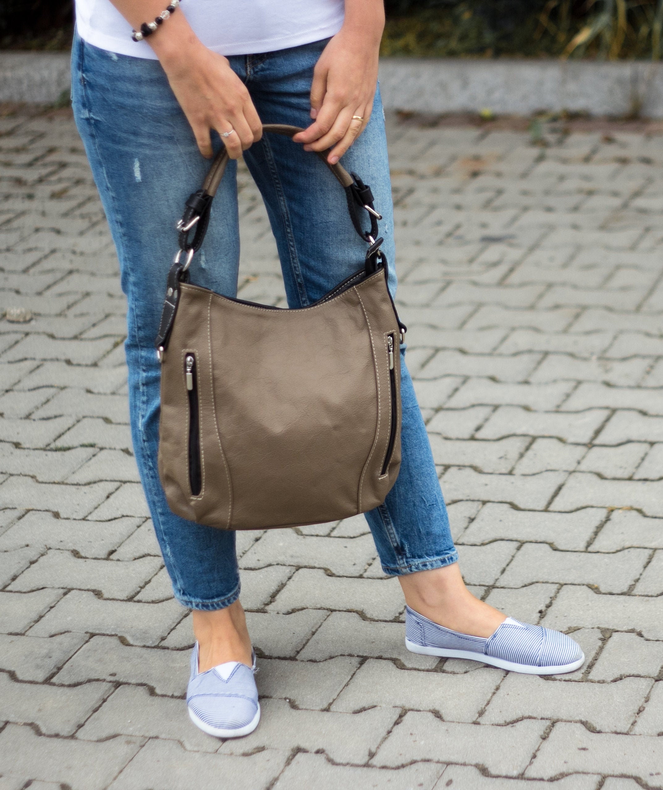 Leather Shoulder Bag - Hobo Leather Everyday Crossbody Purse Cappuccino Handbag Gx
