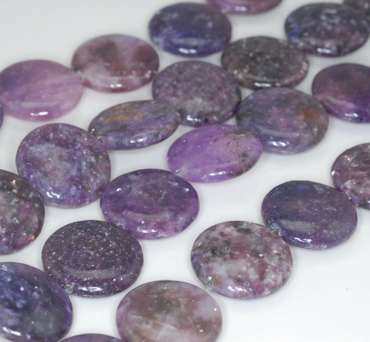 20mm Dark Purple Lepidolite Gemstone Grade Aa Flat Round Loose Beads 16 Inch Full Strand | 90188324-658