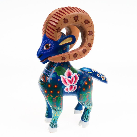 Flower Bighorn Ram - Oaxacan Alebrije Wood Carving