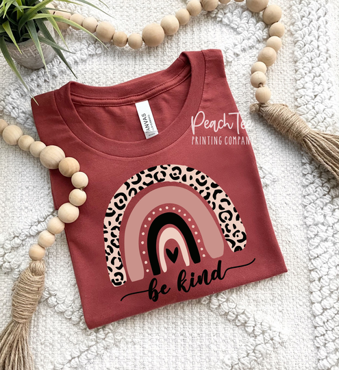 Be Kind Rainbow Tee, Leopard Print Women's Graphic Fall T-Shirt