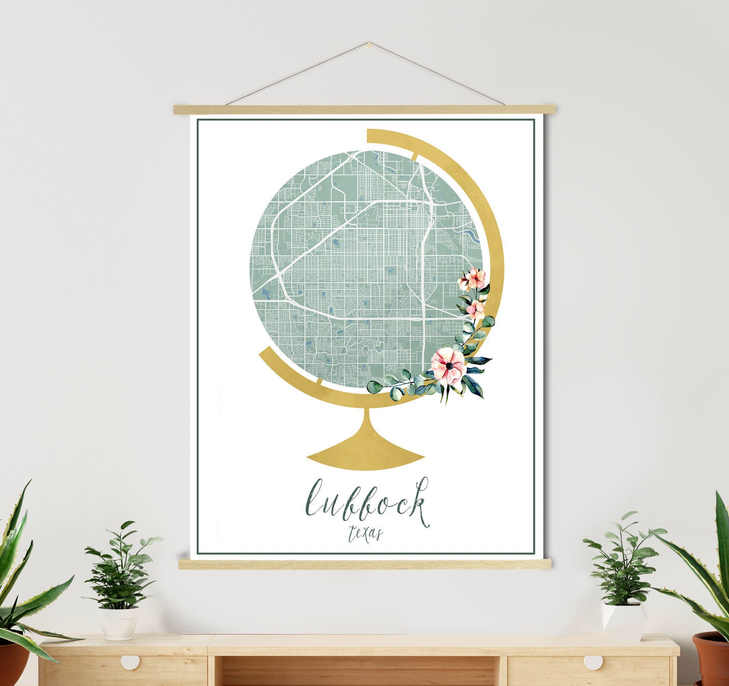 Lubbock Texas Globe Street Map | Hanging Canvas Of Printed Marketplace