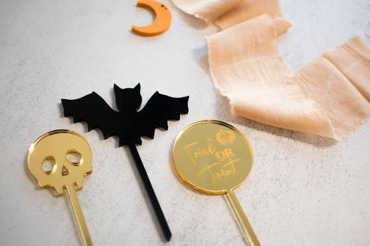 Halloween Cupcake Toppers, Bat, Ghost, Party, Decor, Cake Dessert Table, Decorations