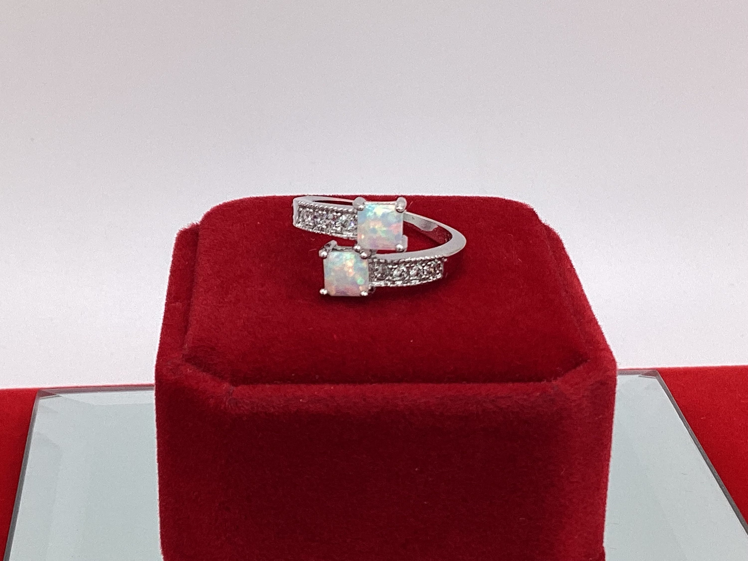 Fire Opal Ring With Swarovski Crystals October Birthstone