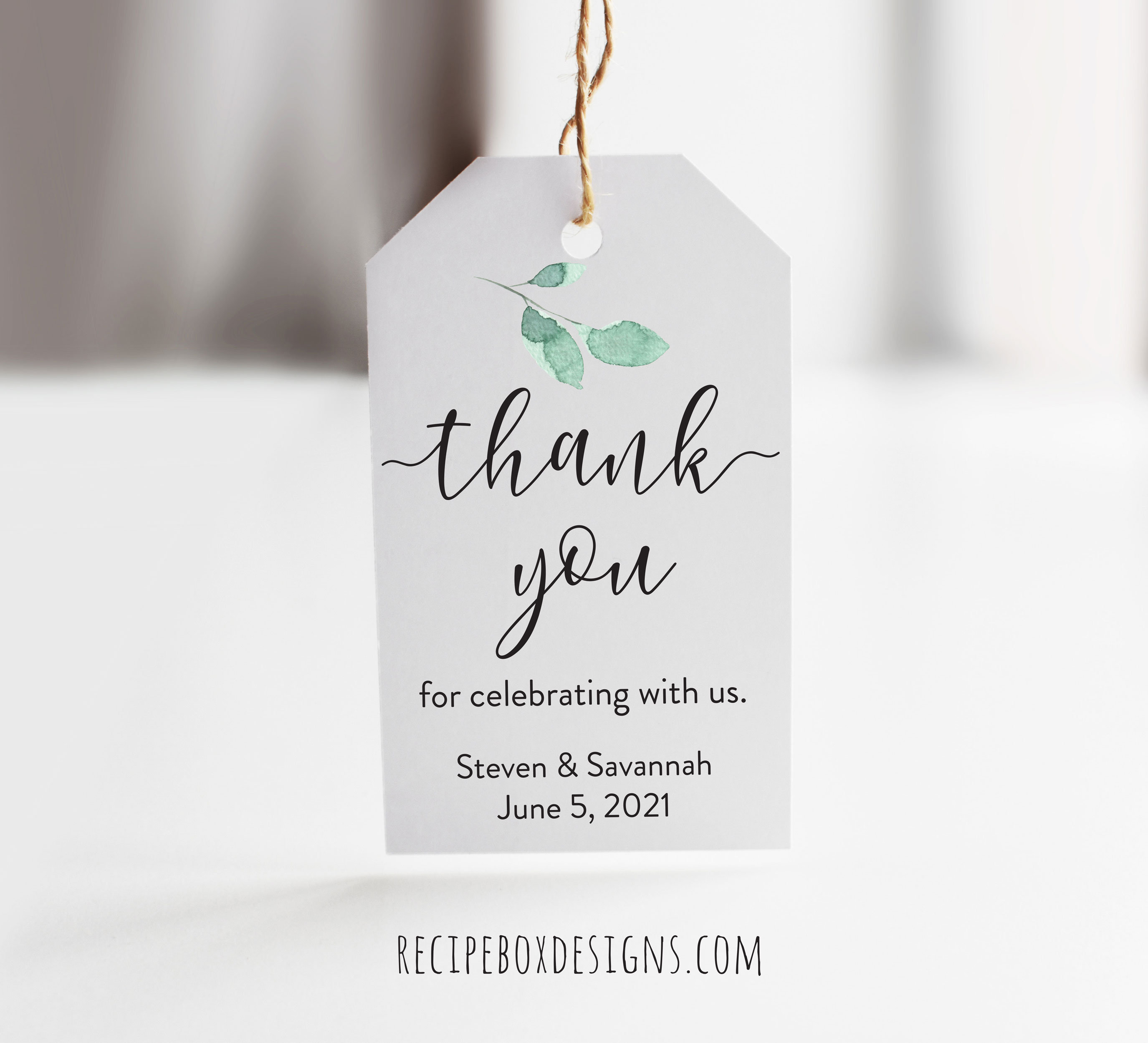 Thank You Favor Tags, Bridal Shower Favor Tags, Wedding Youtags, Birthday Tag With Greenery Tags No Strings