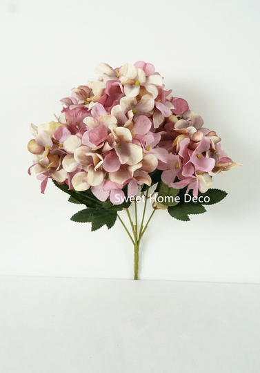 Jennysflowershop 12'' Silk Hydrangea Artificial Flower Small Bush Set Of 2 For Home/Wedding Decoration | 6 Stems/6 Heads Pink