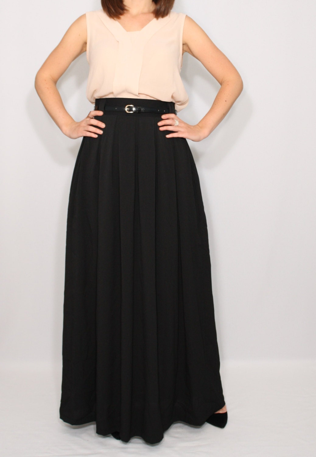 Black Maxi Skirt With Pockets, Long Black Skirt, Chiffon