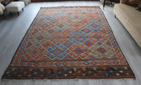 Vintage Area Rug, Colored Kilim Ethnic Large Boho Kilim, Turkish Rug/6'6"x9'7" Ft N-364