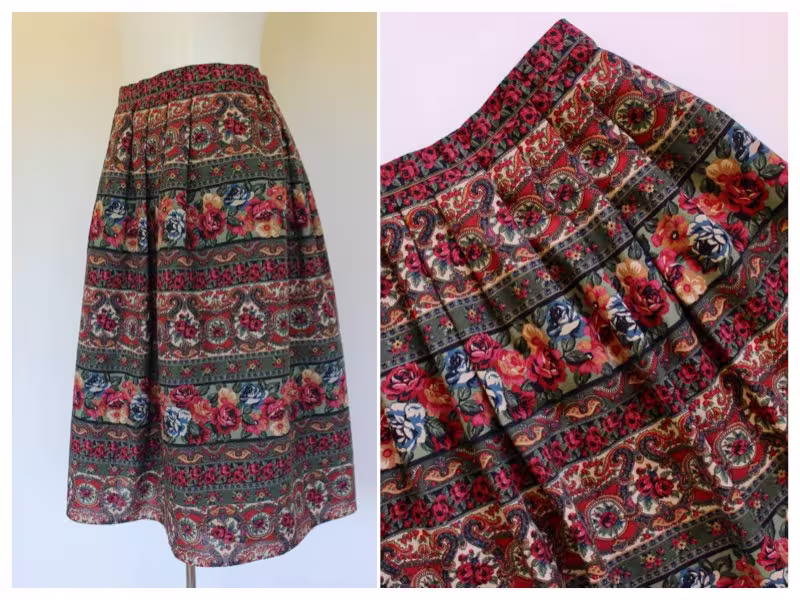 English Rose Wool Blend Skirt, Size 10-12 Nz/Aus, Small, Winter Made in England
