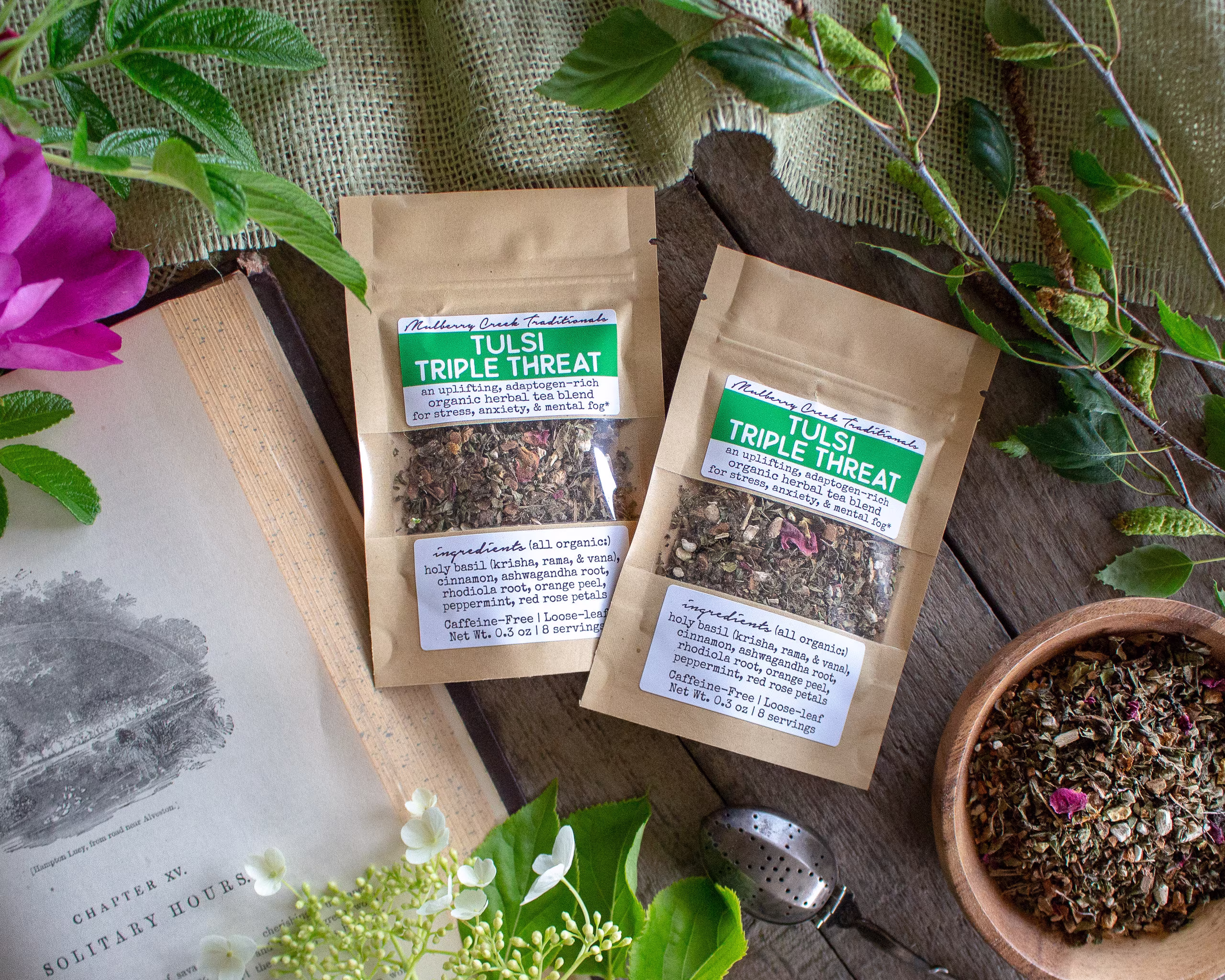 Tulsi Triple Threat - Organic Loose-Leaf Medicinal Herbal Tea | An Uplifting, Adaptogen-Rich Blend For Stress, Anxiety, & Mental Fog