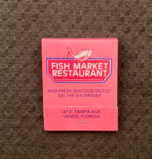 Vintage Matchbook, Fish Market Restaurant, Venice, Florida, Bombas Seafood & Lounge, with 20 Match Sticks, Free Ship in Usa