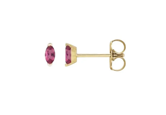 14K Solid Yellow Gold Natural Pink Tourmaline Earrings. Studs. Friction in Flatback Options. Valentine's Day Gift. Gift For Her