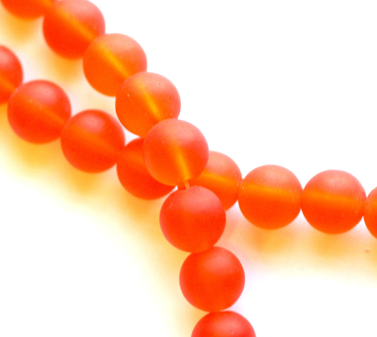 10mm Round Beads, Saffron Yellow With Frosted Mate Sea Glass Finish, Beach 21 Pieces