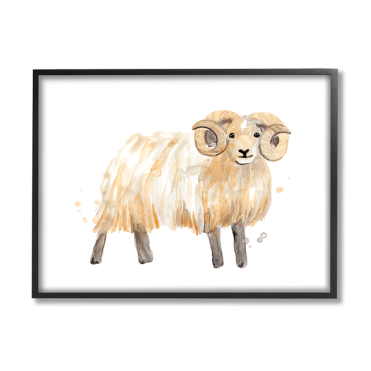 Stupell Industries Adorable Highland Ram Farmside Shaggy Fur Goat June Erica Vess Framed 14-in H x 11-in W Animals Print in Brown | AE-536-FR-11X14