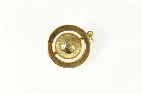 14K 3D Articulated Globe Planet Earth Retro Charm/Pendant Yellow Gold