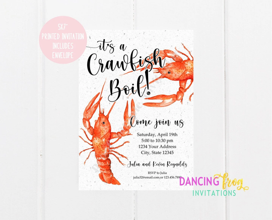 Crawfish Boil Invitation, Crawfish, Cajun Seafood, Birthday, Kraft Or White Envelope Included