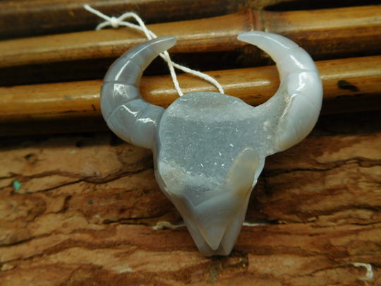 Geode Agate Handmade Gemstone Pendant. Ram Head Carving Gift For Him. Boyfriend Ideas. Natural Summer Pendant | C1079