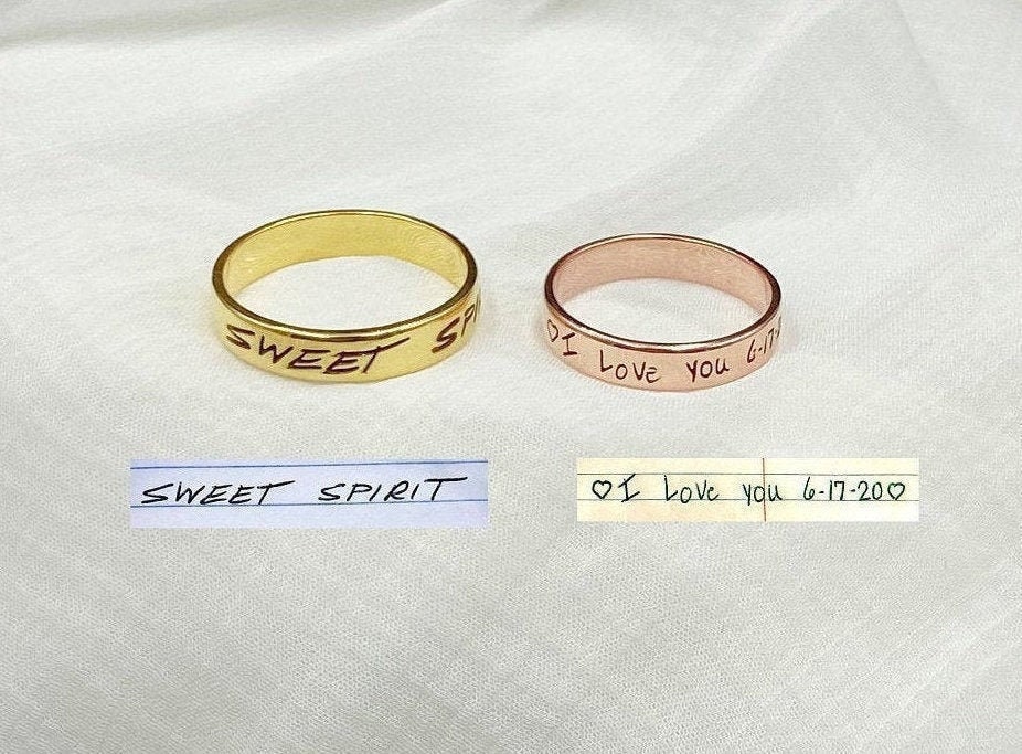 Actual Handwriting Ring ~ Personalized Gift Eternity Secret Message Signature Memorial