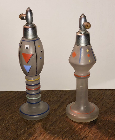 Rare Antique Art Deco Satin Glass Czech Perfume Bottles Needs New Atomizers Authentic Period Perfumes Choice Sale