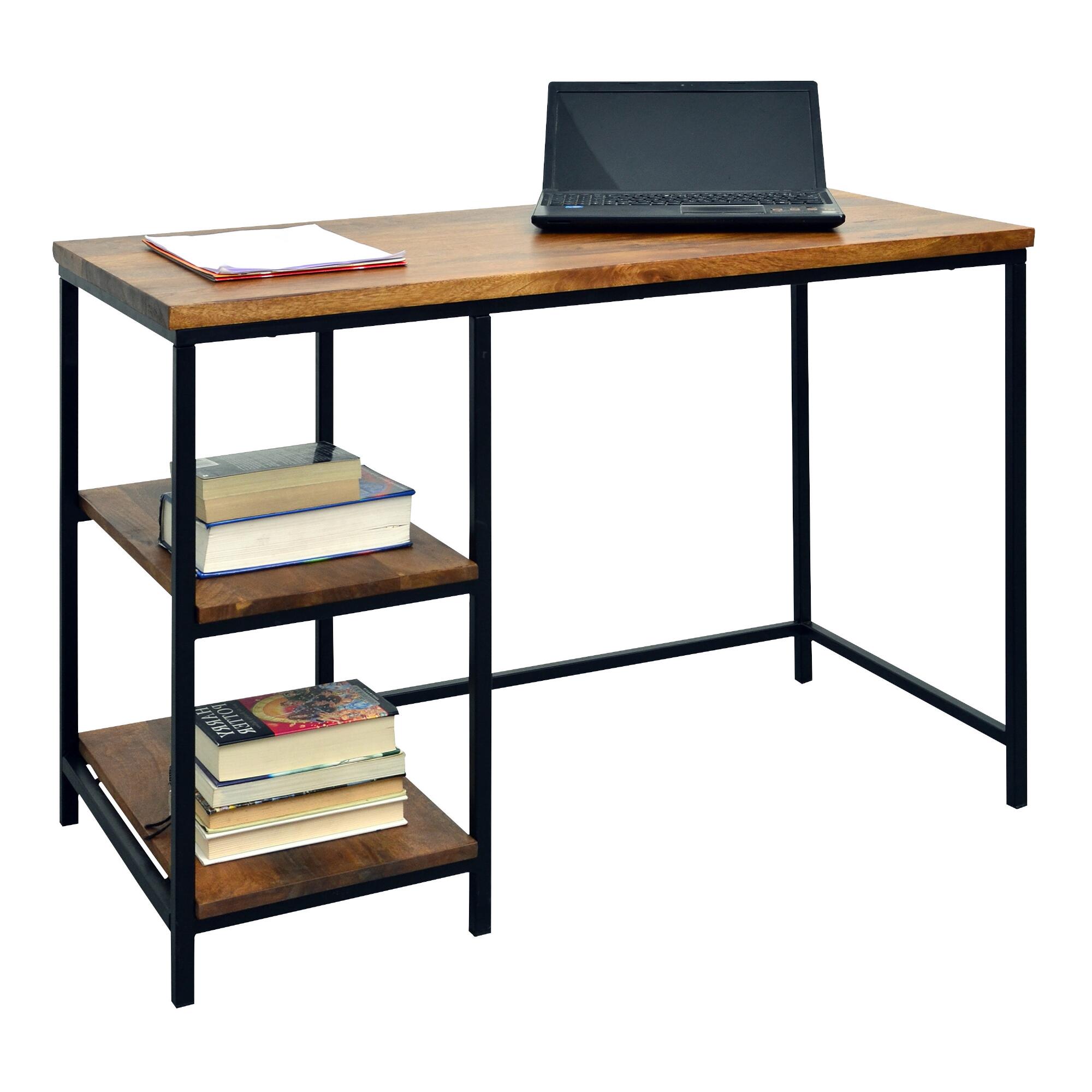 Chestnut Wood and Black Metal Williard Desk with Shelves by World Market