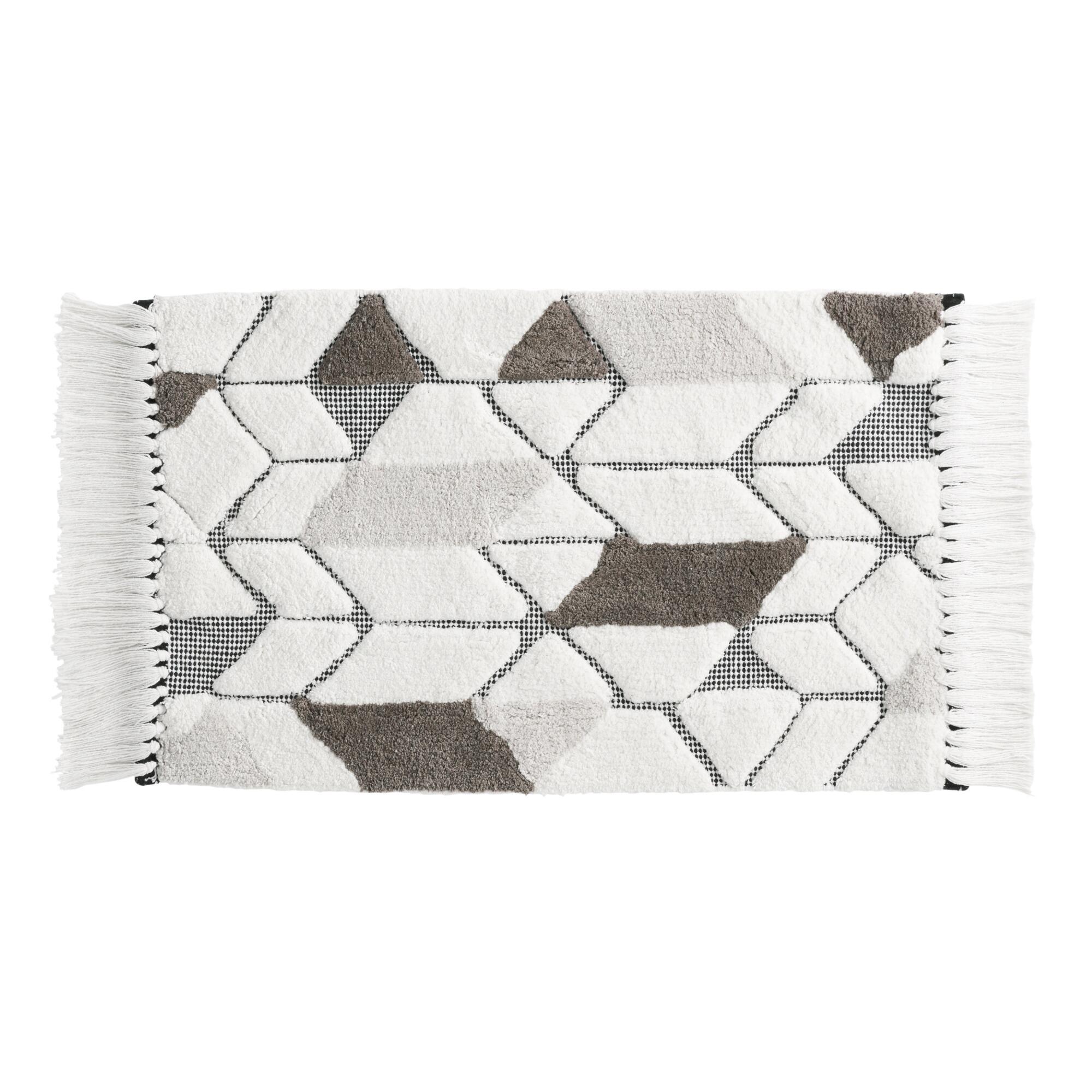 Ivory and Black Geo Tufted Bath Mat: Gray/White/Yellow - Cotton by World Market