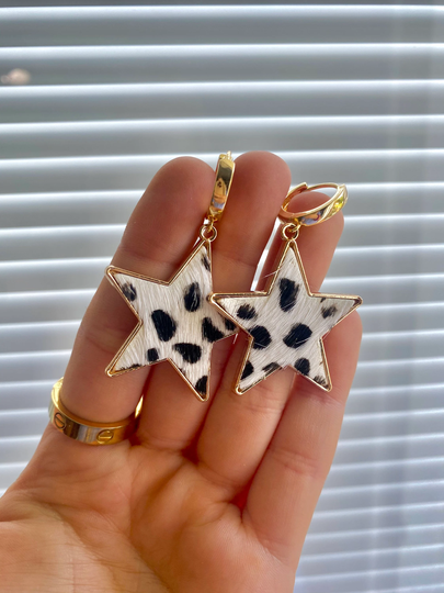 18K Gold Plated Star Huggies/Cow Print Earrings & Western Hoops