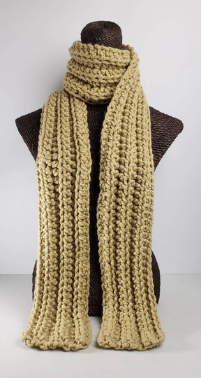 Chunky Wool Blend Crochet Winter Scarf - Beige