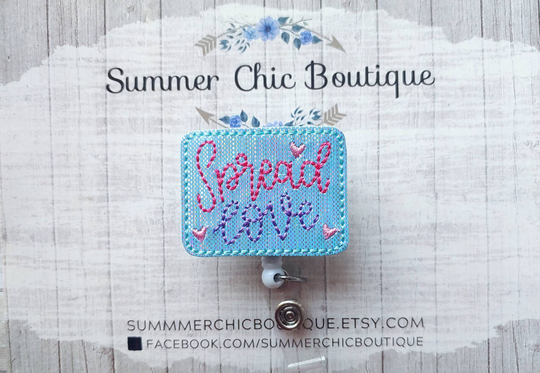 Blue Glitter Spread Love Badge Reel, Valentine Medical Nurse Rn Reel