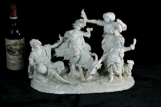 Antique Xl German Porcelain Group Statue Marked Animal Dog Ram Rare 19Thc