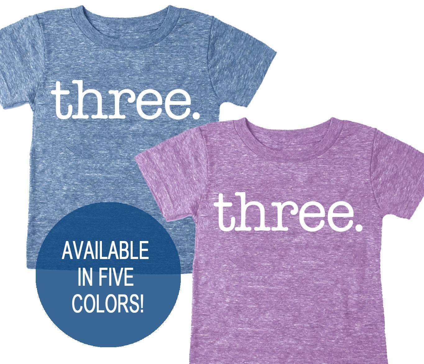 Tri Blend Toddler "Three' Third Birthday T-Shirt - Boy & Girl Tee Twins Triplets Gift