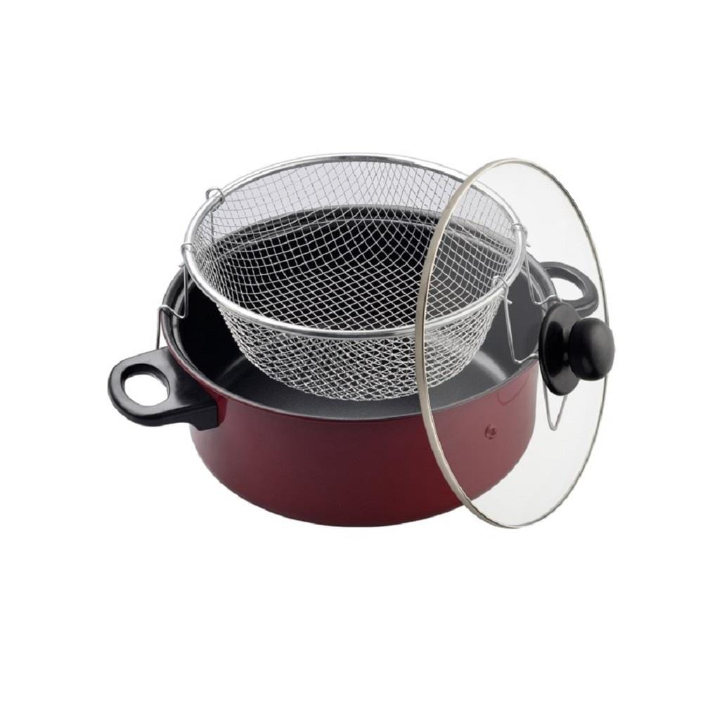 J&V TEXTILES 4.5-Quart Deep Fryer Stainless Steel in Red | 884