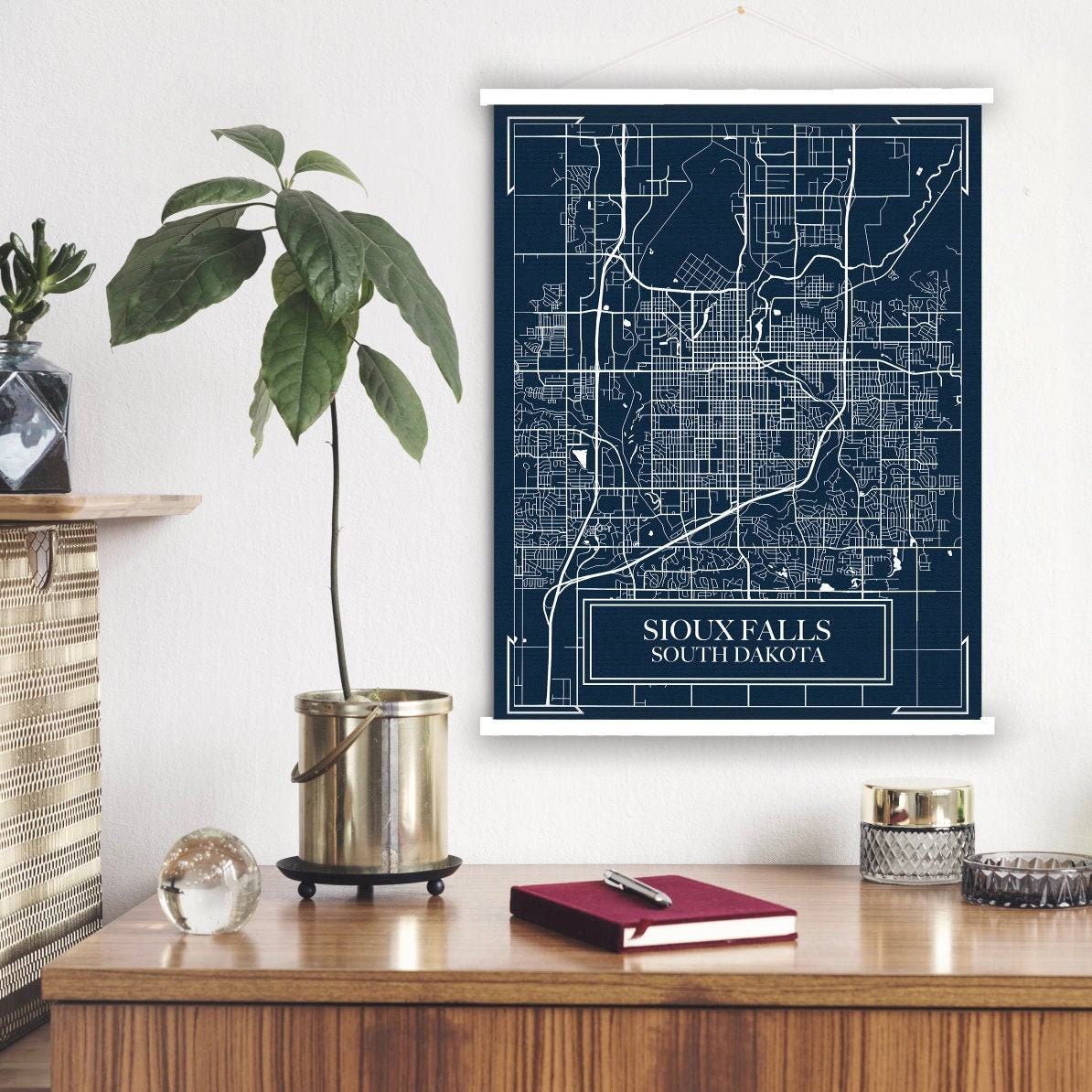 Sioux Falls South Dakota Blueprint Street Map | Hanging Canvas Of Printed Marketplace