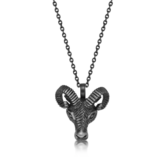Ram Pendant For Men/Stainless Steel Matte Gray Ion Plating Necklace 24 Inches Cable Chain Lobster Claw