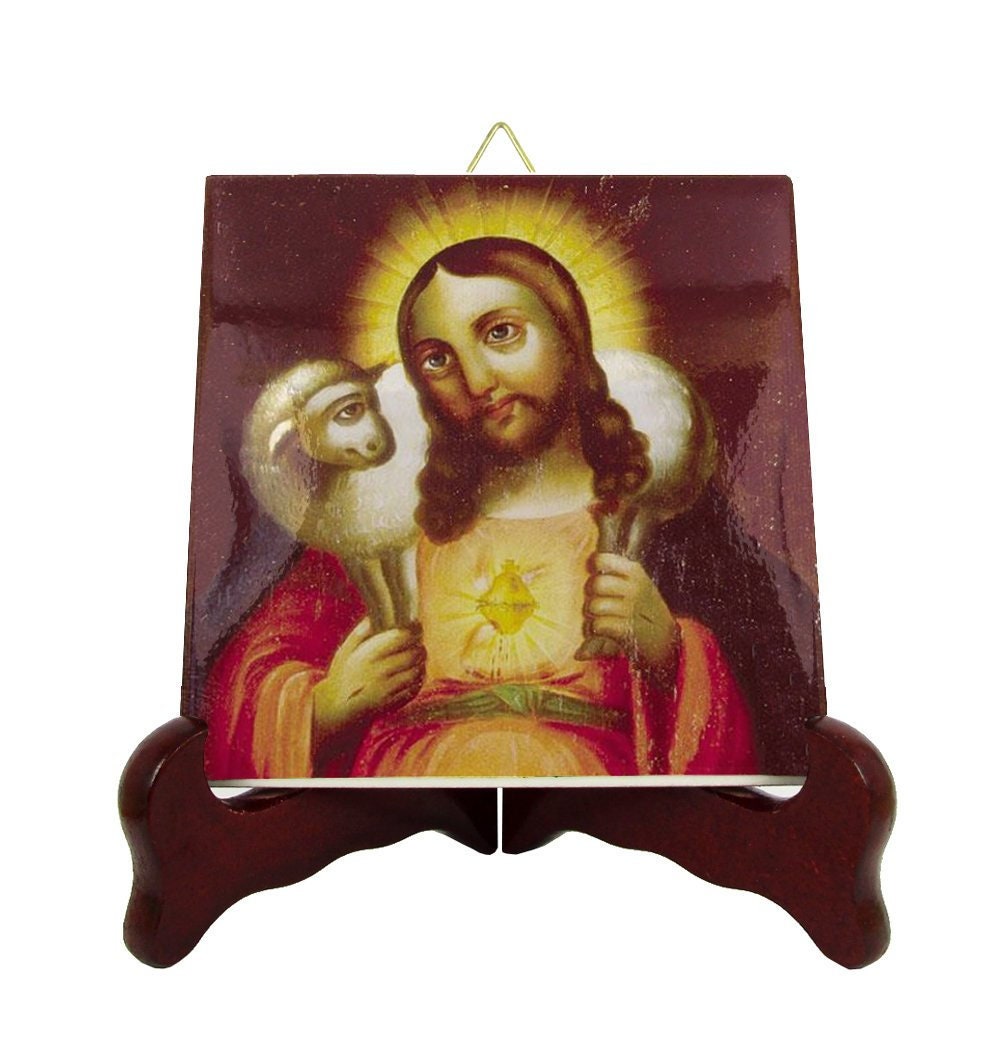 Christ The Good Shepherd - Icon On Ceramic Tile Religious Gift Idea Jesus Icon From A Russian Devotional Holy Art Sacred Art