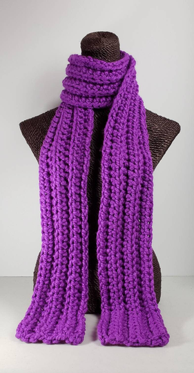 Chunky Wool Blend Crochet Winter Scarf - Bright Plum