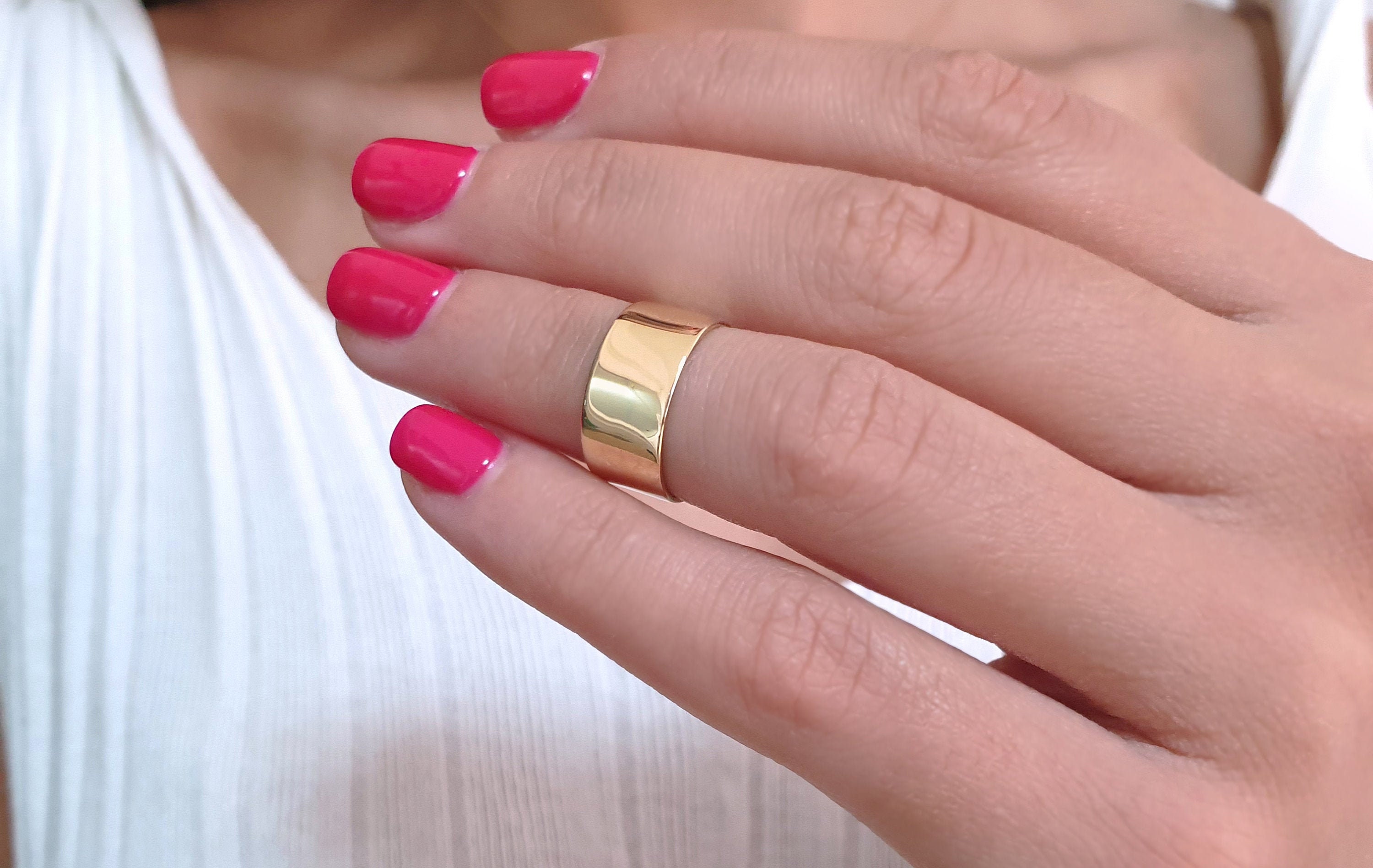 Solid Gold Knuckle Wide Band, Minimal Solid Gold Large Flat Knuckle Statement Ring, Stacking Simple Ring