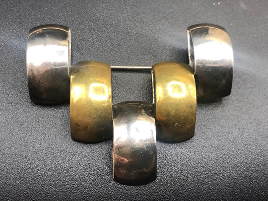 Unusual Vintage Abstract Taxco Mexico Modernist Large Brooch Pin Great Architectural Brass Over Sterling Silver 925 Beautiful & Unique