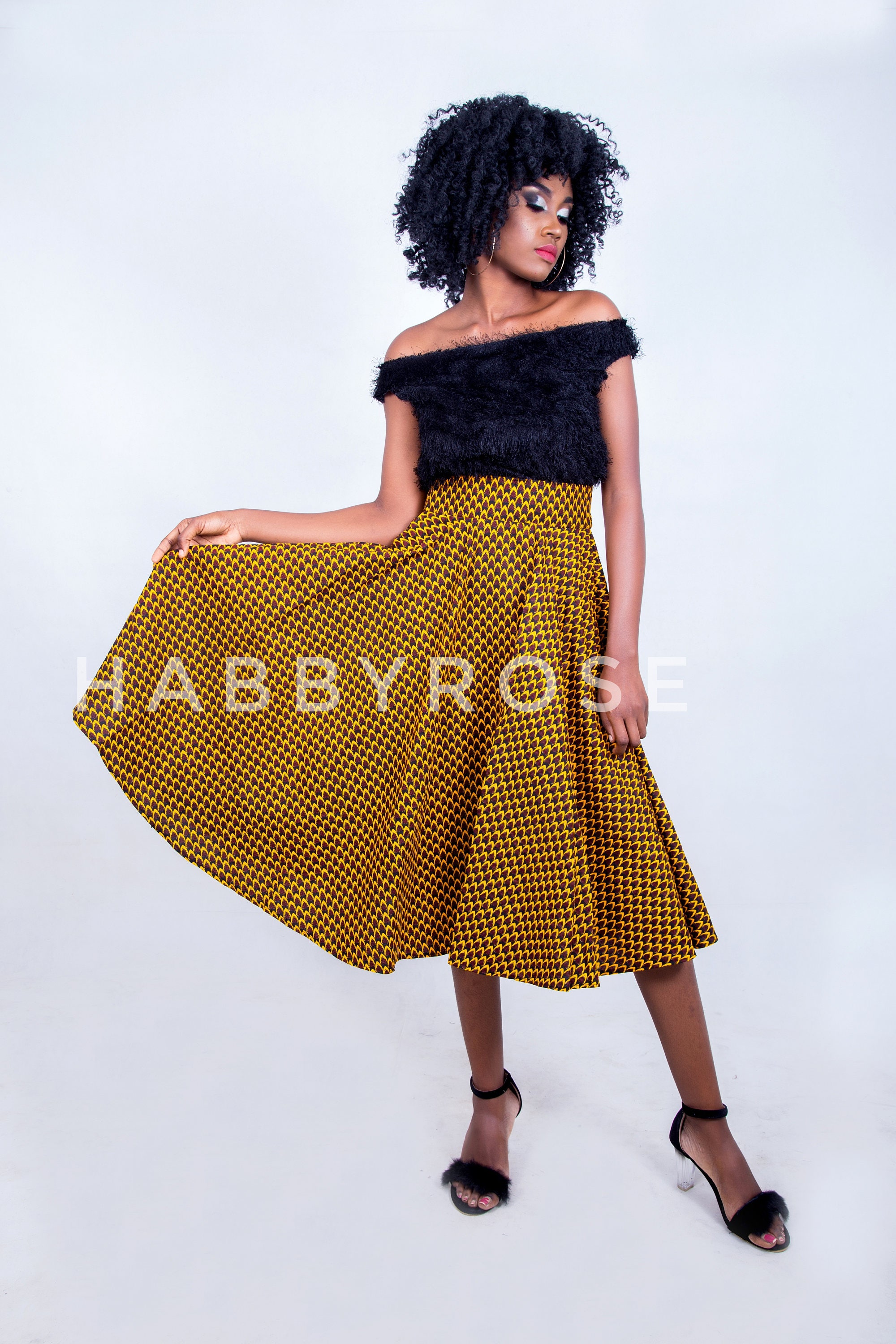 Kojo Ankara Skater Skirt, Midi Skirts, African Midi Short Print Skirts