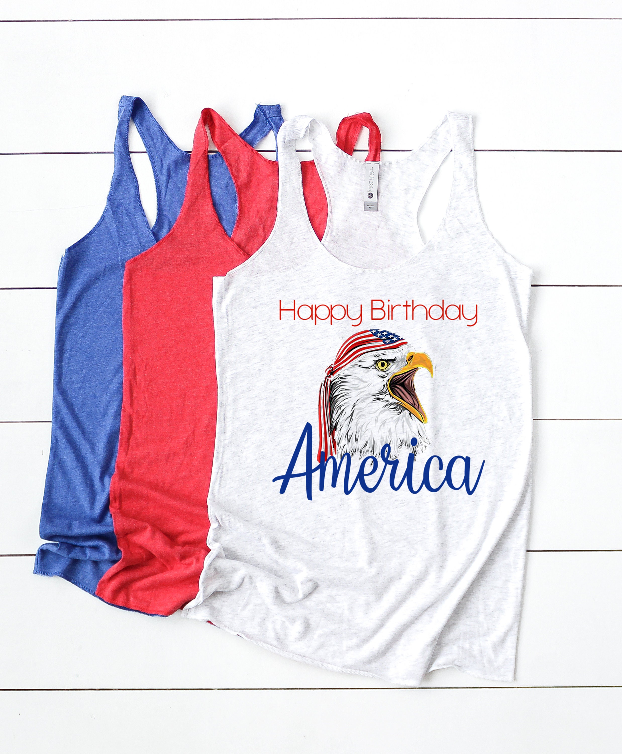 4Th Of July Womens Racerback Tank Top Happy Birthday America Eagle Womens Sizing Patriotic Tanks Quality July Drinking Tops
