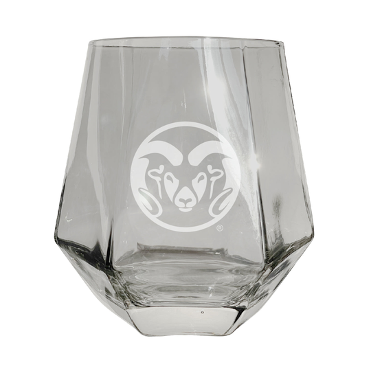 Colorado State Rams Etched Diamond Cut Stemless 10 ounce Wine Glass Clear