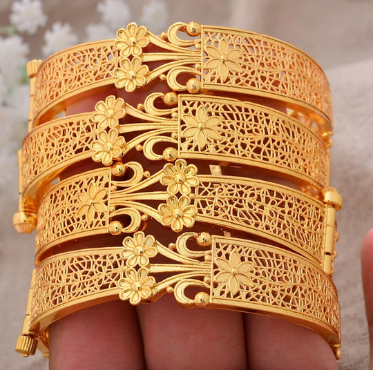 24K Real Gold Plated Dubai Bangles Bracelets Cuff Style, Butterfly Bangles, Turkish Moroccan Jewelry, African Gift For Her