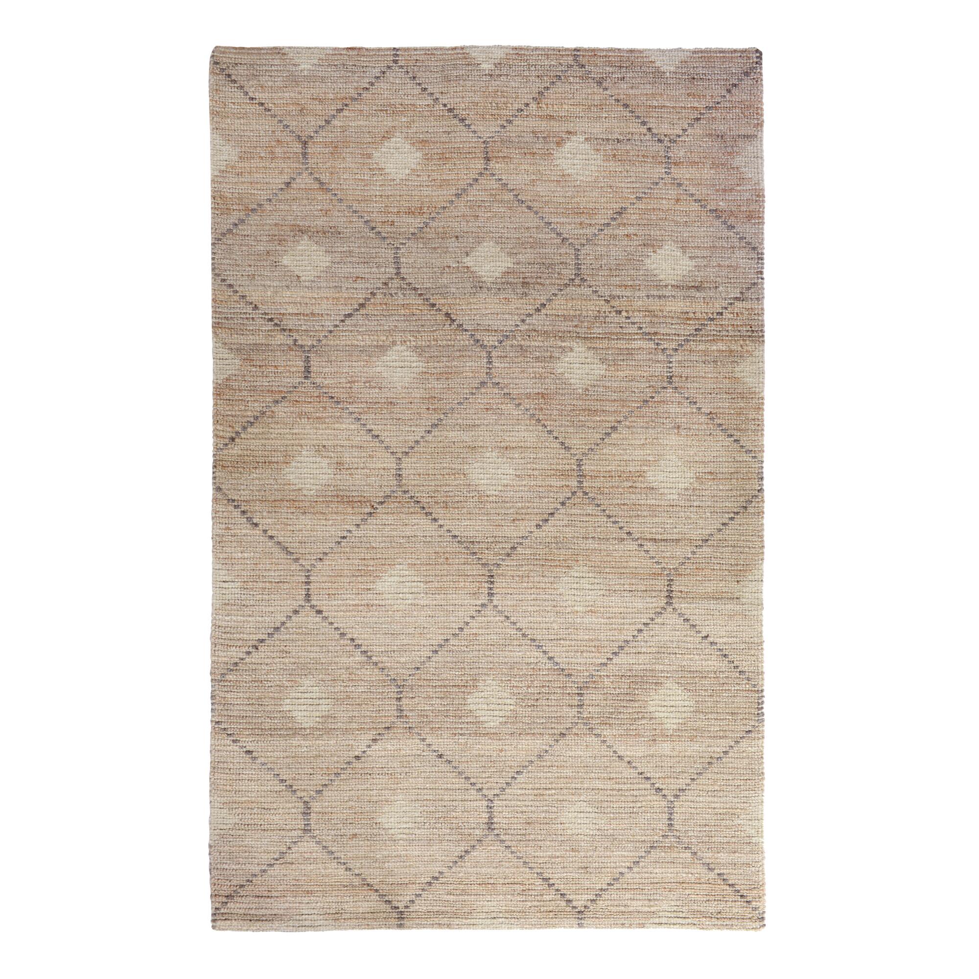 Tan and Gray Lattice Jute and Wool Rustica Area Rug: Natural - 9' x 12' by World Market