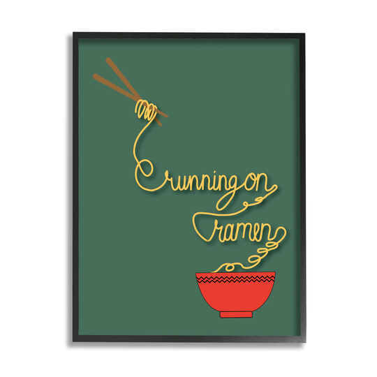 Stupell Industries Running On Ramen Phrase Noodles Chopsticks Bowl Make Much Studios Framed 20-in H x 16-in W Kitchen Print in Green | AF-196-FR-16X20