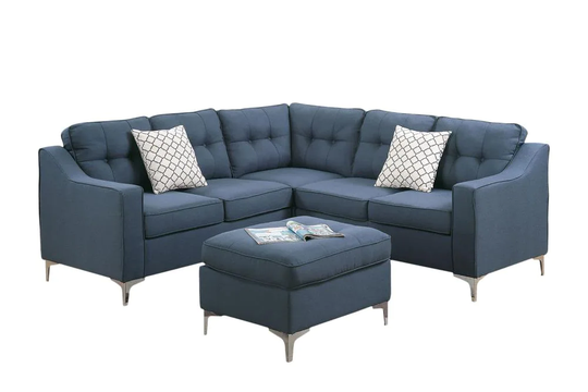 Poundex Effie Casual 4-Piece Polyester/Polyester Blend Navy Living Room Set in Blue | F6999