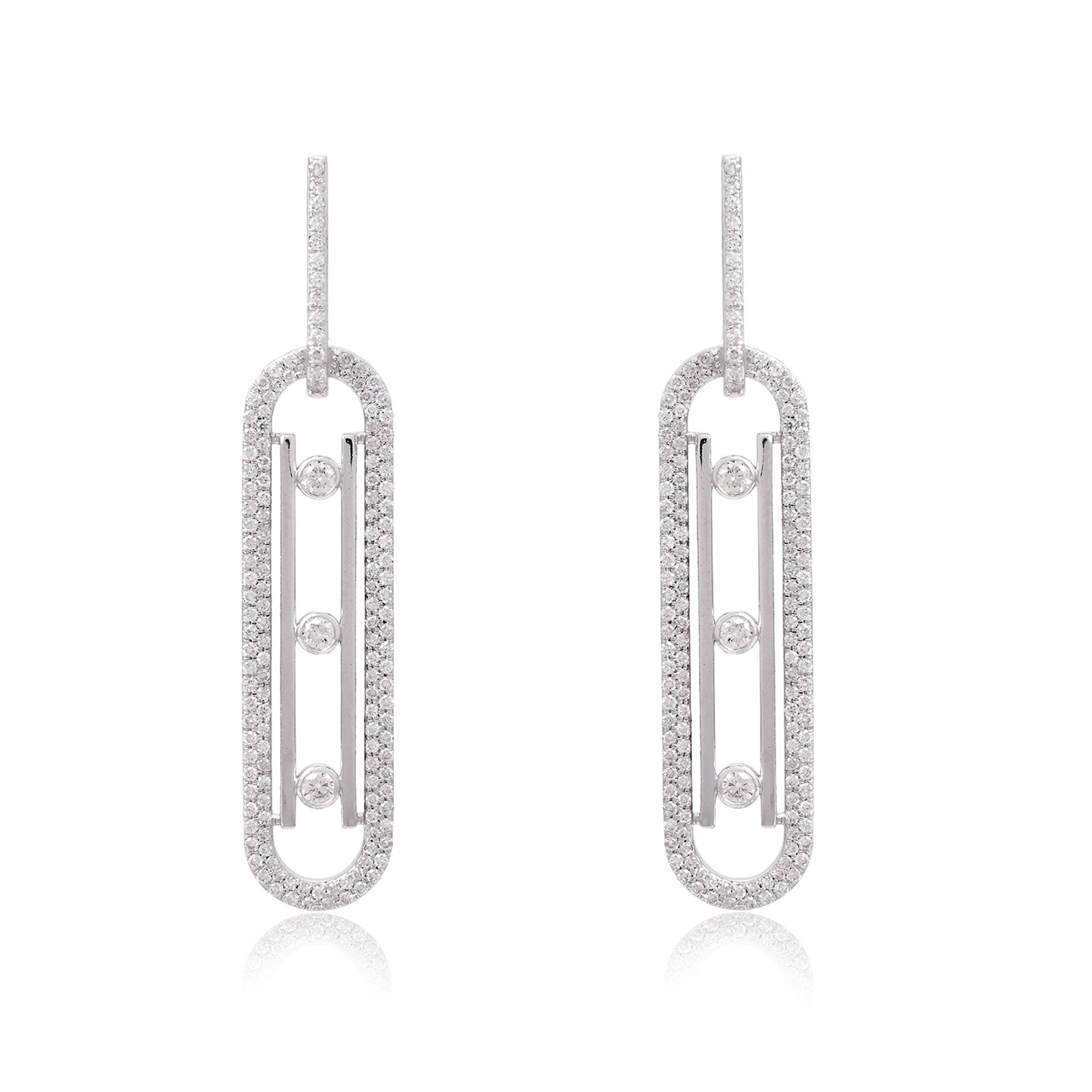 On Sale 14K White Gold 2.45 Ct. Hi/Si Pave Diamond Dangle Earrings Handmade Fine Jewelry Mother's Day Gift