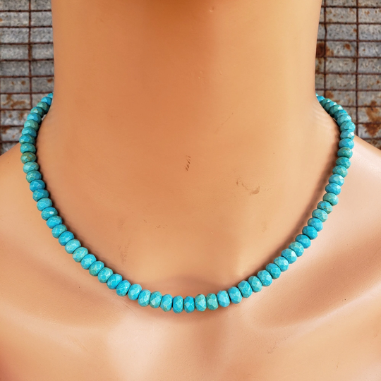 6mm Blue Turquoise Necklace, Faceted Natural Necklace
