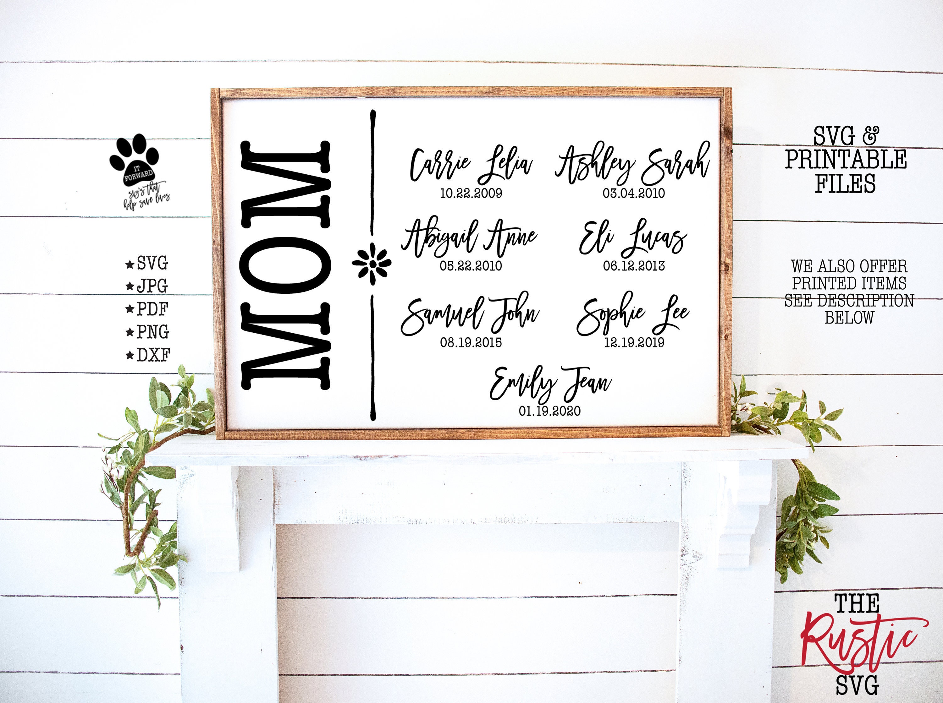 Mom Personalized Sign, Kids Names Custom Mother's Day Gift, Svg, Jpg, Cricut, Silhouette, 002