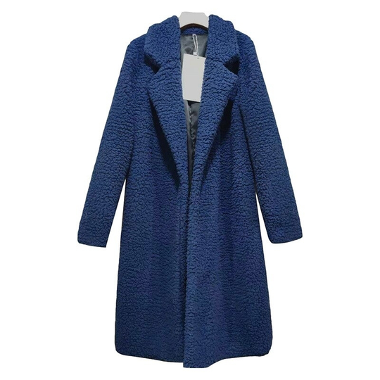 VITIANA Women Black Long Open Stitch Coat Winter Women Red Turn-Down Collar Blends Clothes Femme Party Clothing Dropshipping - navy, 3xl - navy blue