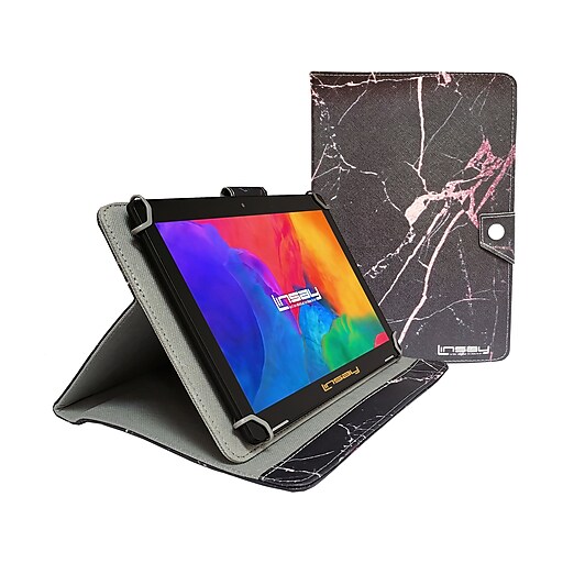 Linsay 10.1" Tablet with Case, WiFi, 2GB RAM, 32GB Storage (Android), Black with Black/Pink Marble (F10IPBAPI)