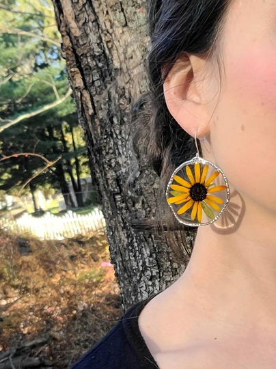 Handmade Preserved Black Eyed Susan Earrings | Fall Jewelry Gardener Gift Botanical Decor