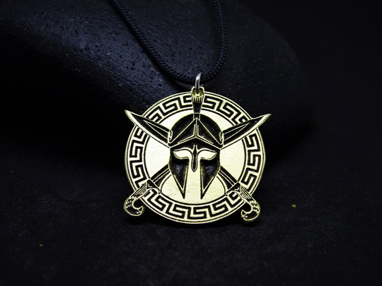 Spartan Symbol Bronze Pendant Necklace, Helmet Shield Oxidized Mens Greek Warrior Pendant, Best Gift Ideas